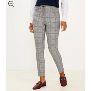 Loft Women’s High Waisted Work Sutton Plaid Skinny Ankle Pants Size 0 Gray Black